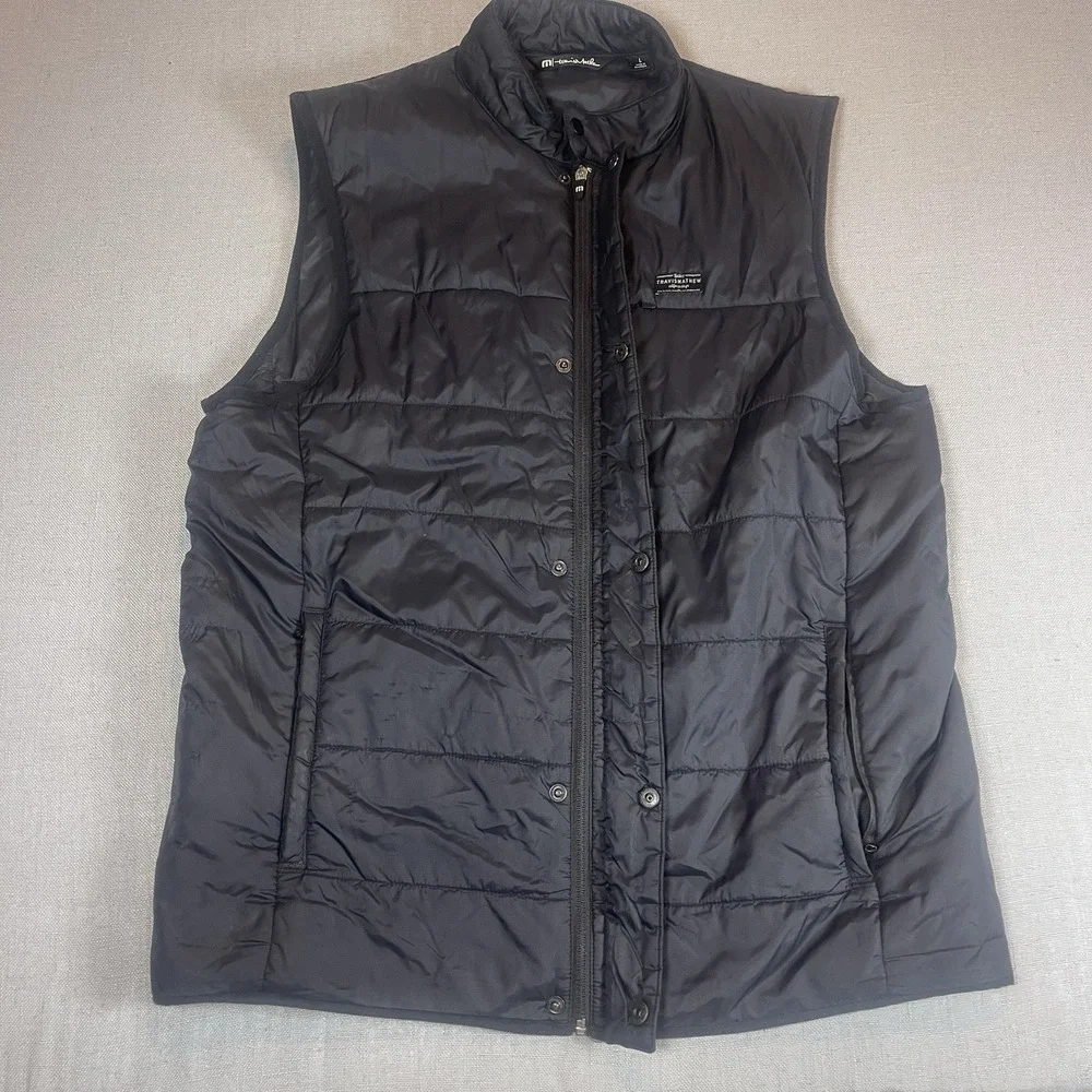 Travis Mathew Men's Large Black Insulated Golf Vest Pockets‎ Ripstop *Flaws*